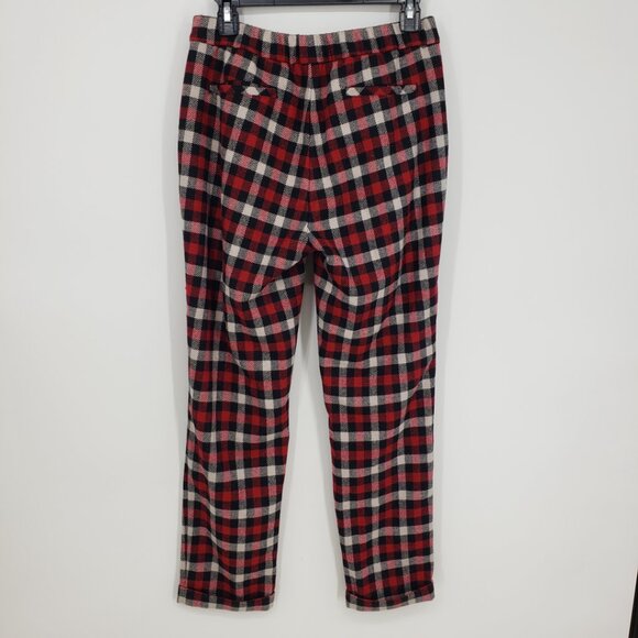 Woolrich Plaid Wool Blend Straight Leg Ankle Pants S Womens Cuffed hem Red Black - Picture 2 of 10